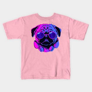 Synthwave Pug Dog Lover Puppy Kids T-Shirt